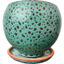 Leaf Shop Tasarımı Ev Dekorasyon Turkuaz Şekilli Artistik Çift Sırlı Iç ve Dış Mekan Kullanımlı Tabaklı Toprak Terrakota Saksı Saksılık Salon Çiçeklik