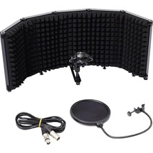 Leaf Shop PF-43PS Mikrofon Ses Yalıtım Paneli 5 Bölümlü Ayaklı 69X26CM (Filtre Sünger Shock Mount Kablo Hediye)