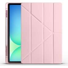 Leaf Shop Samsung Galaxy Tab S10 Fe Plus / 13.1" Inç ile Uyumlu Kılıf Tri Folding Silikon Kalem Bölmeli Katlanabilir Standlı Pu Deri Yumuşak Kapak, Tablet Kılıfı [akıllı Kapak, Uyku Modlu] - Rose Gold