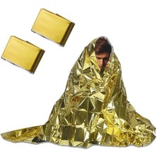 Leaf Shop Acil Durum Battaniyesi, Folyo Battaniye Isı Sağkalım Yansıtıcı Termal Battaniye, Hayatta Kalma Battaniyeleri Gümüş, Kamp, Yürüyüş, Açık Hava, Deprem, Ilk Yardım, 130 x 210 cm Gold
