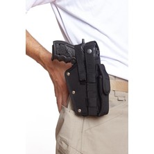 Leaf Shop El Siyah Renkli Çift Emniyetli Şarjörlüklü Airsoft Palaskaya Kemere Geçirmeli Impertex Silah Kılıfı