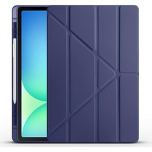 Leaf Shop Galaxy ile Uyumlu Tab S10 Fe Plus Kılıf Zore Tri Folding Kalem Bölmeli Standlı Kılıf Lacivert