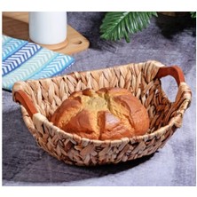 Leaf Shop Wicker Serisi Bezli Oval Ahşap Kulplu Hasır Ekmek Sepeti