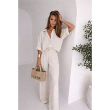 Flamex Kadın Krep Kumaş Gömlek ve Ispanyol Paça Pantolon Ikili Takım