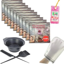 Leaf Shop 10 Paket Hamam Otu Toz Tüy Dökücü + Boya Kabı + Tarak + Fırça + Hamam Kesesi + Topuk Taşı Banyo Seti
