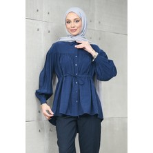 İmaj Butik Lacivert Bel Bağlamalı Modal Salaş Gömlek