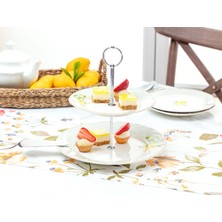 Madame Coco Limon Desenli 2 Katlı Kek Standı Beyaz 19 x 25 cm Şık Tasarım ile Sofralarınıza Zarafet Katın