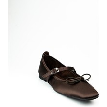 Moda Arena 505 Kahverengi Saten Kadın Babet