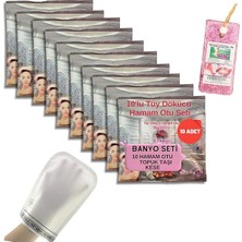 Leaf Shop 10 Paket Hamam Otu Toz Tüy Dökücü + Hamam Kesesi + Topuk Taşı Banyo Seti