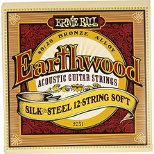 Leaf Shop Ball Earthwood Ipek ve Çelik Yumuşak Akustik Gitar Telleri, 12 Telli, 80/20 Bronz, Ölçü 9-46