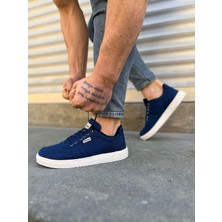 DMR Elegance JY0118 Rex Bağcıklı Keten Kumaş Erkek Günlük Sneaker Ayakkabı Kbt - Lacivert