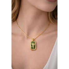 Stainless Steel Çelik Palmiye Tarot Kolye Gold Zincir Zirkon Taşlı Kolye