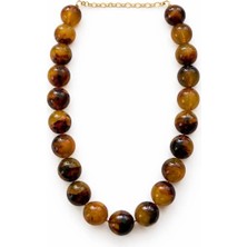 Amber Ton Yuvarlak Taşlı Tasarım Kolye