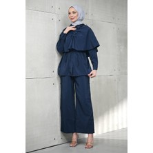 İmaj Butik Lacivert Pelerin Detaylı Tunik Pantolonlu Takım
