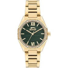 Slazenger SL.09.2301.3.03 Kadın Kol Saati | 34 mm Taşlı Altın Kasa, Yeşil Desenli Kadran