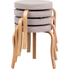 Vilinze Ege Teddy Kumaş Naturel Ahşap Ayak Istiflenebilir Mutfak-Balkon Taburesi (4 Adet)