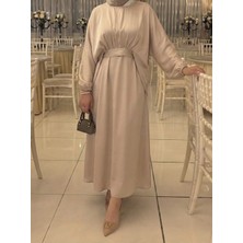 Miostil Bağlama Detaylı Ikili Saten Elbise-Taş