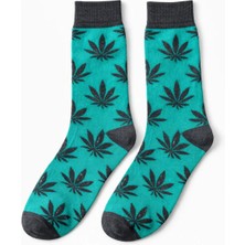 Solde Erkek Pamuklu Günlük Çorap – Yaprak Desenli, Turkuaz/siyah, Kaliteli