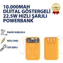 10.000MAH Dijital Göstergeli Taşınabilir 22.5W Hızlı Şarjlı Dahili Kablolu  Powerbank