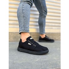 DMR Elegance JY0118 Rex Bağcıklı Keten Kumaş Erkek Günlük Sneaker Ayakkabı Kst - Siyah