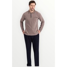 Erse %100 Pamuk Selanik Örme Uzun Kol Erkek Pijama Takımı Kışlık Bej