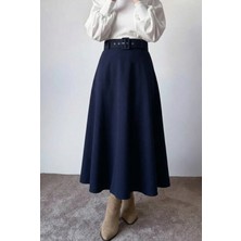 Miostil Kemerli Kloş Etek-Lacivert