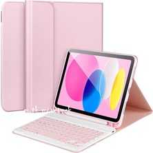 Leaf Shop Air 11 Inç 2024 6.nesil Uyumlu Klavyeli Tablet Kılıf Bluetooth Kalem Bölmeli Standlı, Pembe, Tek Ebat, Keyboard-Air6-Pembe