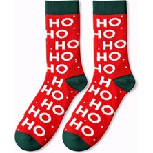 Solde Erkek Pamuklu Günlük Çorap – “ho Ho Ho” Yazılı Yılbaşı Desenli, Kırmızı/yeşil Detaylı, Kaliteli