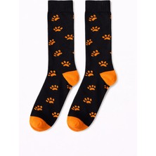 Solde Erkek Pamuklu Günlük Çorap – Patili Desen, Siyah/turuncu Detaylı, Kaliteli