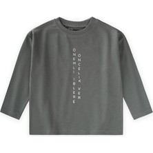 Cigit Sloganlı Uzun Kollu T-Shirt 2-10 Yaş Haki Yeşil