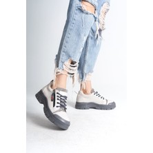 DMR Elegance Agatha Bağcıklı Fermuarlı Ortopedik Taban Kadın Sneaker Spor Ayakkabı Cgt - Krem