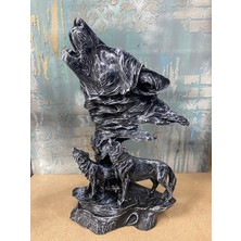 Renkli Fırça Uluyan Kurtlar Polyester Biblo Hediyelik