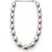 Gümüş Renk Oval Boncuklu Tasarım Kolye