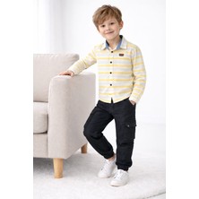Bubiee Baby Erkek Çocuk Sarı Çizgili Gömlek ve Siyah Kargo Cepli Jogger Pantolon Takım