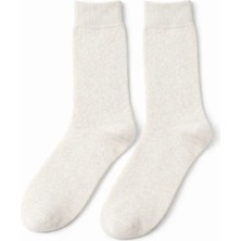 Solde Erkek Pamuklu Günlük Çorap – Düz Krem (Ekru), Konfor Lastikli, Kaliteli