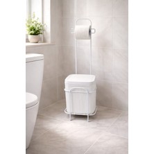 Decorev Metal Standlı Click Kapaklı Banyo Kovası & Tuvalet Kağıtlıklı Banyo Seti