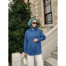 Miostil Saten Tunik-Petrol Mavisi