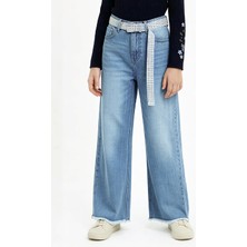Modanino Kız Çocuk Taş Süsleme Kemerli- Destroy Paçalı-Jean Pantolon 10-14 Yaş 12544