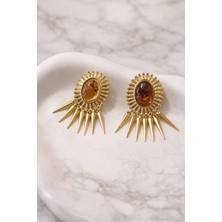 Versein Atelier Kahverengi Gold Detaylı Zara Model Çelik Küpe