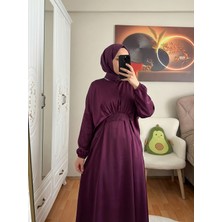 Miostil Bağlama Detaylı Ikili Saten Elbise-Mürdüm