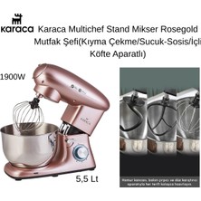 Karaca Multichef Stand Mikser  Rosegold  Mutfak Şefi 1900W 5,5 Lt (Kıyma Çekme /sucuk-Sosis/içli Köfte Aparatlı)  +  Fakir  Mutfak  Tartısı Hediye