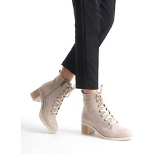 DMR Elegance Lena Bağcıklı Fermuarlı Ortopedik Taban Topuklu Süet Kadın Bot  Stt - Ten