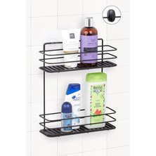 Leaf Shop Boyu Paslanmaz Yapışkanlı Banyo Düzenleyici Şampuanlık 2 Katlı Duş Rafı Siyah MDS-836