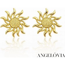 Gold Güneş Figürlü Çelik Küpe