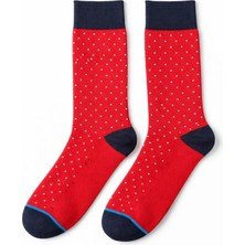 Solde Erkek Pamuklu Günlük Çorap – Puantiyeli Desen, Kırmızı/lacivert Detaylı, Kaliteli
