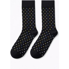 Solde Erkek Pamuklu Günlük Çorap – Mini Nokta Desenli, Siyah Üzeri Renkli, Kaliteli (