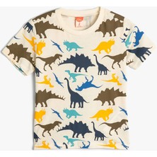 Koton Tişört Kısa Kollu Bisiklet Yaka Dinozor Grafik Baskılı Pamuklu