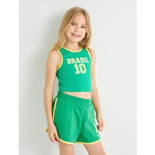 Koton Crop Atlet Spor Temalı Bisiklet Yaka Renk Bloklu Pamuklu
