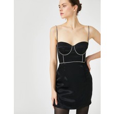 Koton Askılı Mini Saten Abiye Elbise Balenli Su Yolu Taş Detaylı