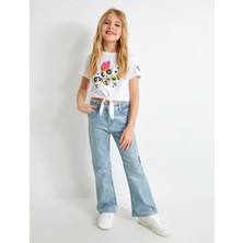 Koton Powerpuff Girls Crop Tişört Lisanslı Bağlamalı Pamuklu